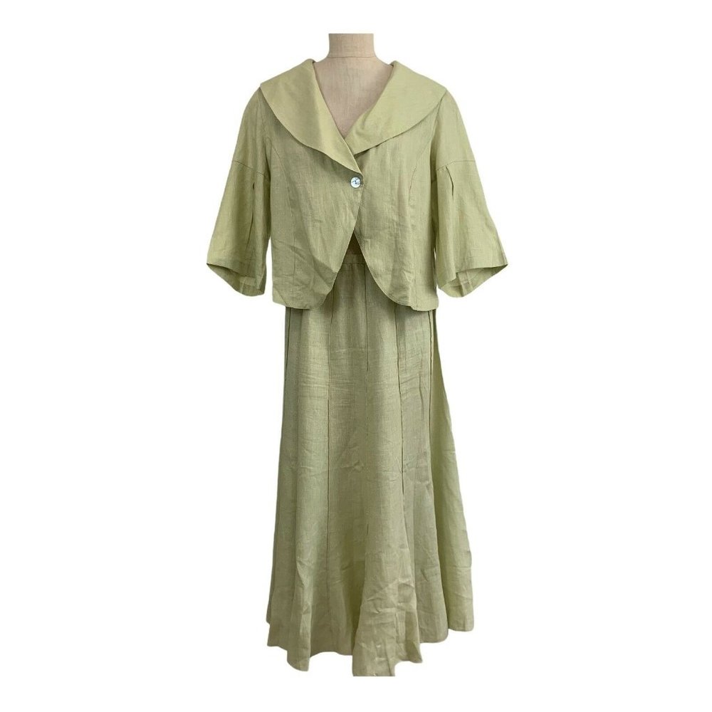 COMFY USA  Suit Linen Pale Green Lagenlook Jacket Skirt Maxi Size Medium Women’s